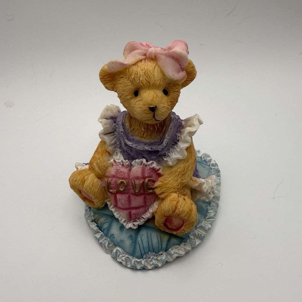 Vintage Cherished Teddies "Love Ya" Bear Figurine 1993 Enesco Pink Bow Hillman